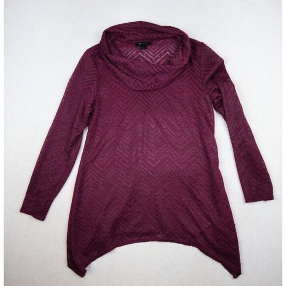AB STUDIO - WOMEN'S SHEER PURPLE COWL NECK TUNIC SWEATER - SIZE L - Picture 2 of 8